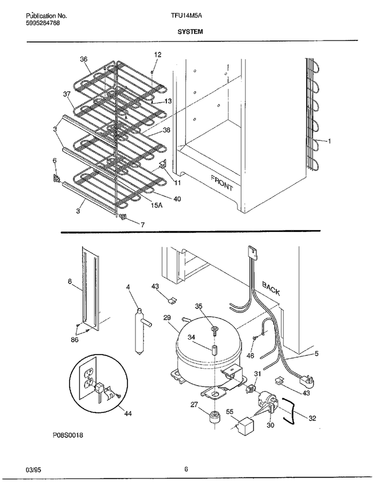 System Diagram and Parts List for TFU14M5A  Tappan Freezer