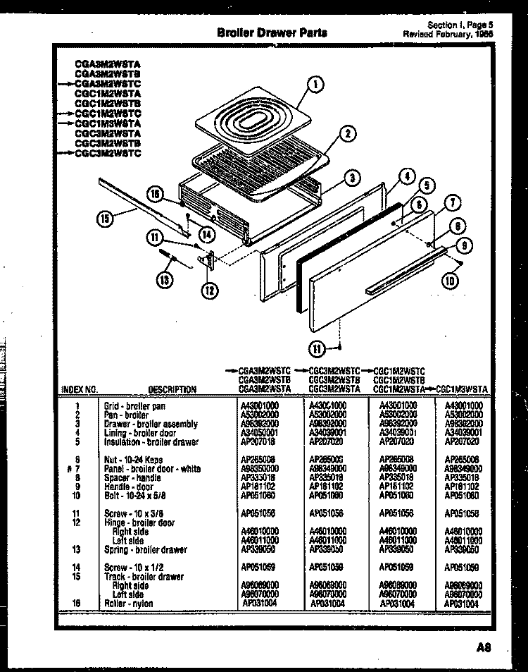 BROILER DRAWER PARTS Diagram and Parts List for CGC1M2WSTA  Gibson Range