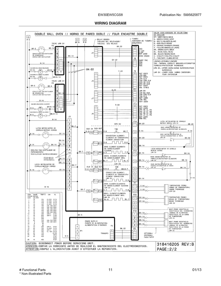 Wiring Diagram Diagram and Parts List for EW30EW5CGS8  Electrolux Wall Oven