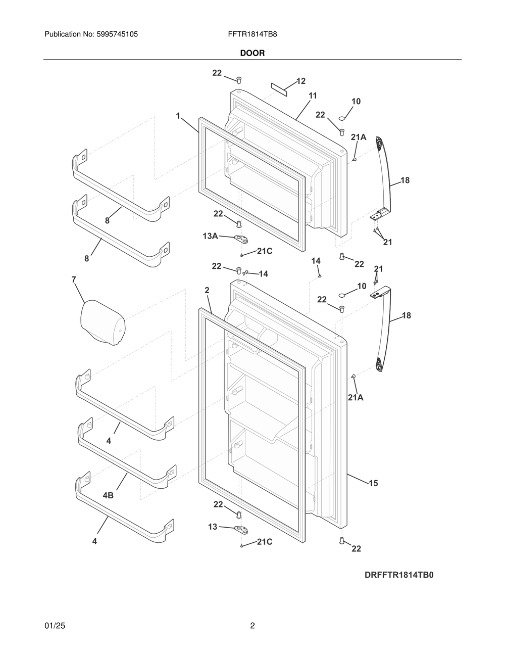 Door Diagram and Parts List for FFTR1814TB8  Frigidaire Refrigerator