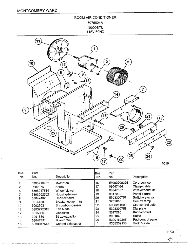 Room Air Conditioner Page 2 Diagram and Parts List for 5078004A  Frigidaire Air Conditioner