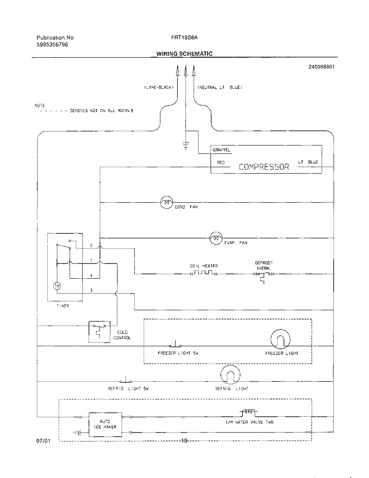 WIRING SCHEMATIC Diagram and Parts List for FRT18S6AW2  Frigidaire Refrigerator