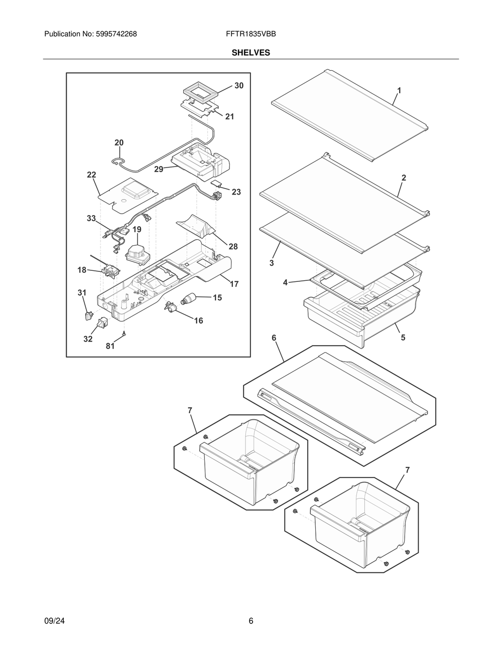 Shelves Diagram and Parts List for FFTR1835VBB  Frigidaire Refrigerator