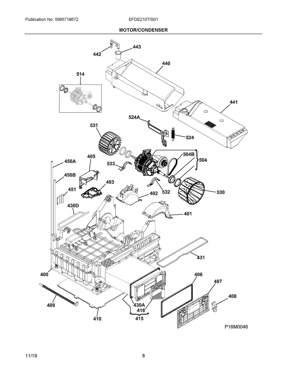 Motor/condenser Diagram and Parts List for EFDE210TIS01  Frigidaire Dryer