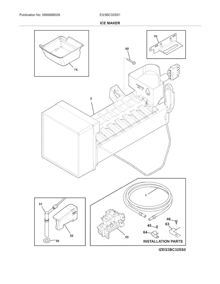 Ice Maker Diagram and Parts List for EI23BC32SS1  Electrolux Refrigerator