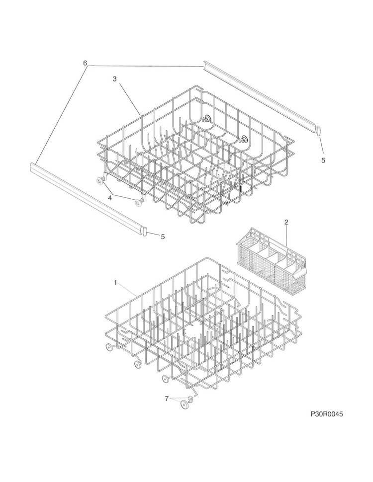 Racks Diagram and Parts List for FFBD2404NW6C  Frigidaire Dishwasher