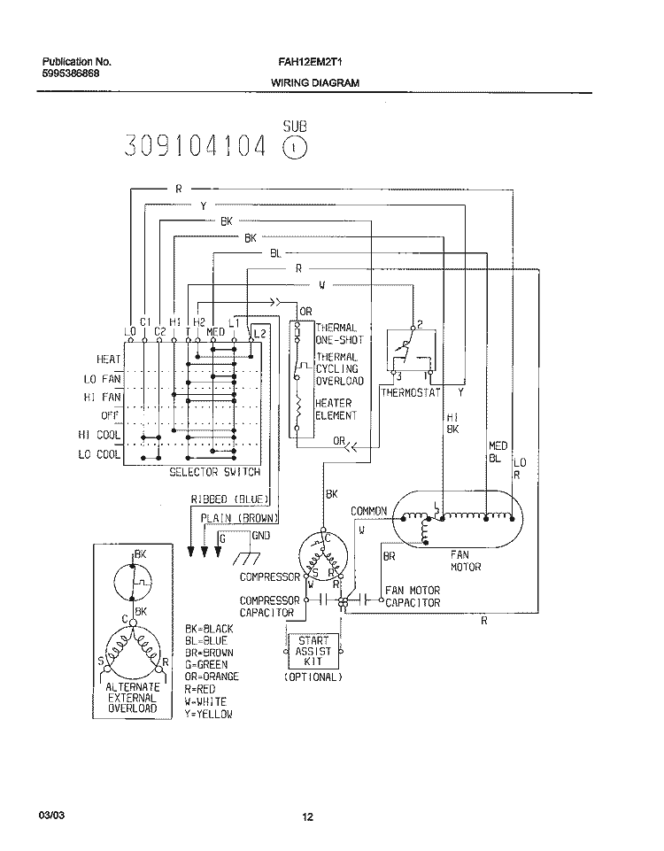 WIRING DIAGRAM Diagram and Parts List for FAH12EM2T1  Frigidaire Air Conditioner