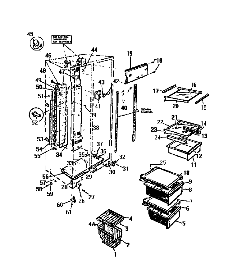 EVAPORATOR, SHELVES, CRISPER PANS Diagram and Parts List for RS229GCW3  Frigidaire Refrigerator