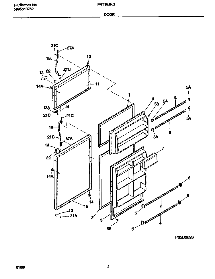 DOOR Diagram and Parts List for FRT18JRGD1  Frigidaire Refrigerator