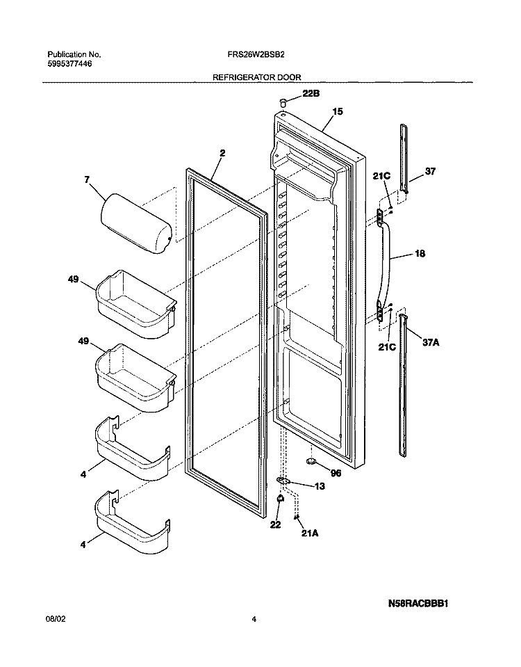REFRIGERATOR DOOR Diagram and Parts List for FRS26W2BSB2  Frigidaire Refrigerator
