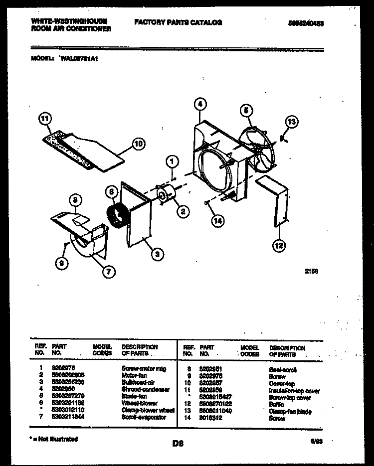 AIR HANDLING PARTS Diagram and Parts List for WAL087S1A1  Frigidaire Air Conditioner