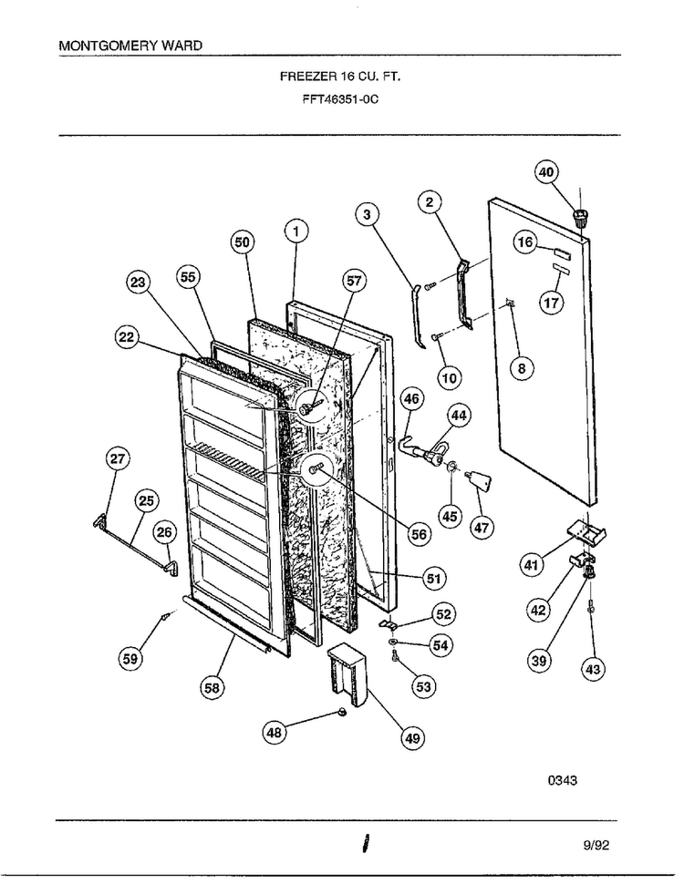 Freezer 16 Cubic Feet Diagram and Parts List for 46351-0C  Frigidaire Freezer