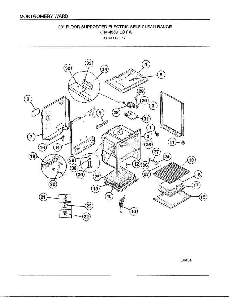 Basic Body Diagram and Parts List for 4889A  Frigidaire Range