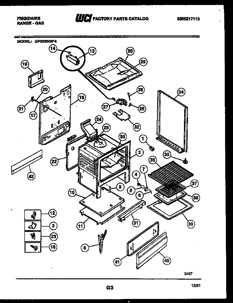 BODY PARTS Diagram and Parts List for GP32BNL4  Frigidaire Range