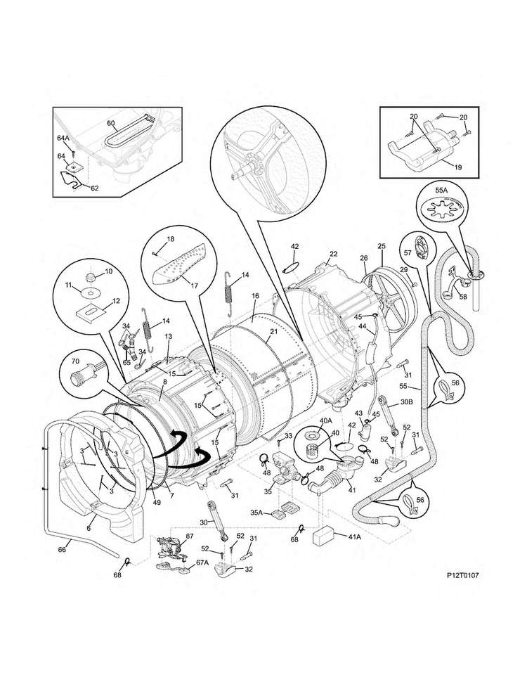 Motor/tub Diagram and Parts List for EIFLS60LT0  Electrolux Washer