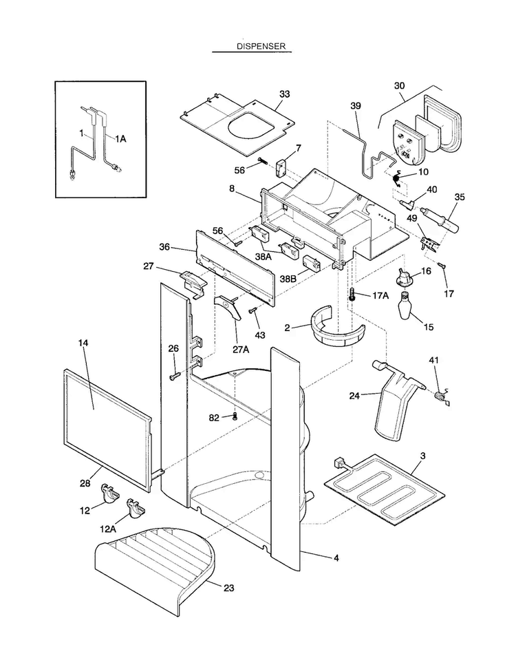 Dispenser Diagram and Parts List for FRS26KR4JW1  Frigidaire Refrigerator