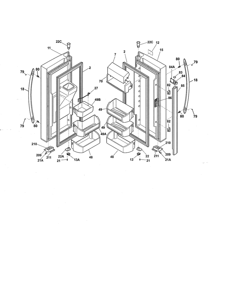 Fresh Food Door Diagram and Parts List for FGHB2735NP0  Frigidaire Refrigerator