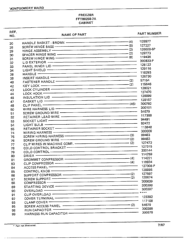 Freezer Page 2 Diagram and Parts List for 89258-7A  Frigidaire Freezer
