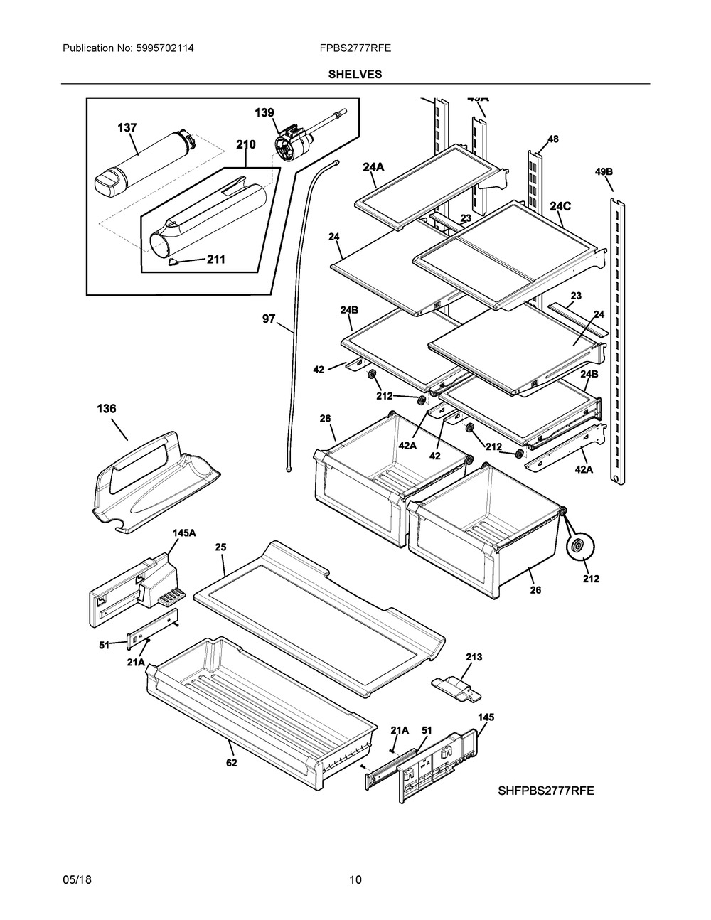 Shelves Diagram and Parts List for FPBS2777RFE  Frigidaire Refrigerator