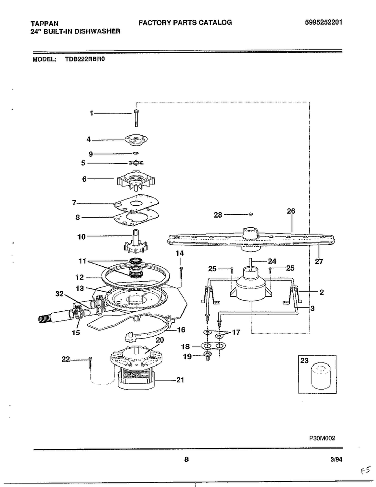 24" Built-in Dishwasher Page 8 Diagram and Parts List for 68-1075  Frigidaire Dishwasher