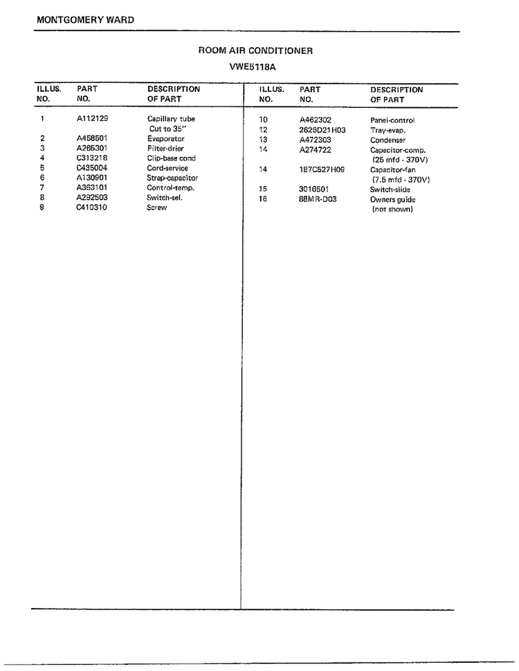 Room Air Conditioner Page 4 Diagram and Parts List for 5118A  Frigidaire Air Conditioner