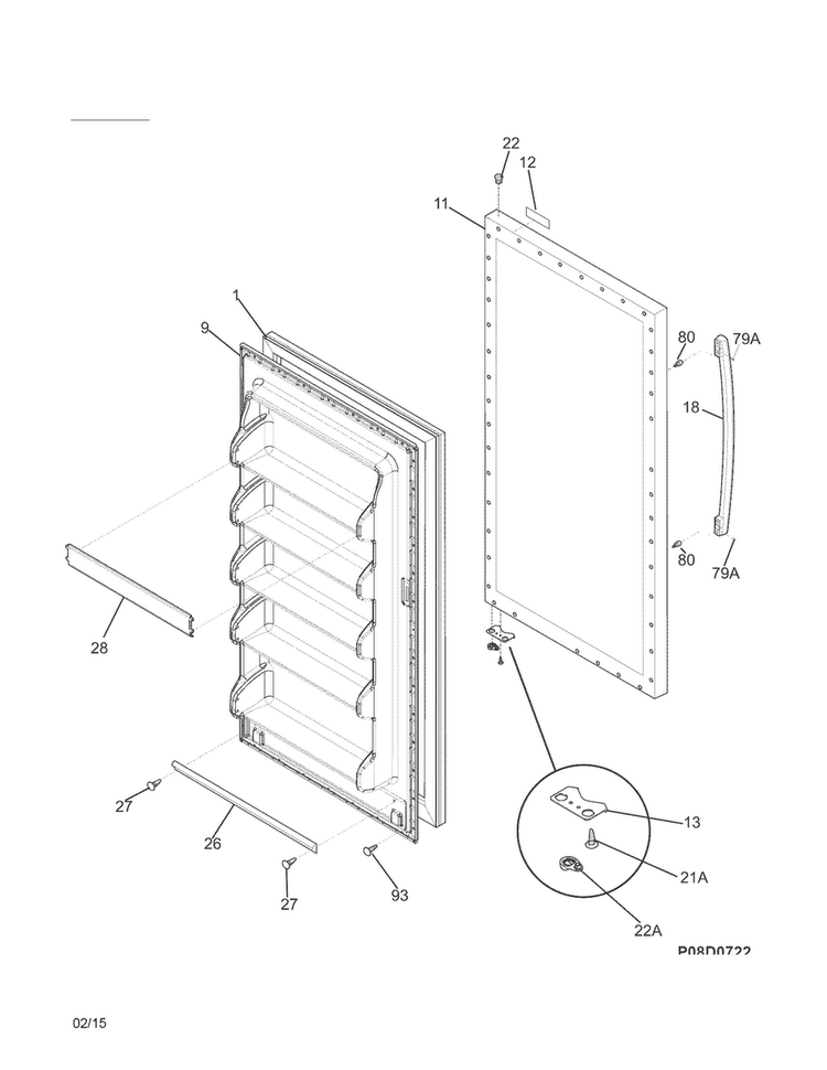 Door Diagram and Parts List for 25321242410  Kenmore Freezer