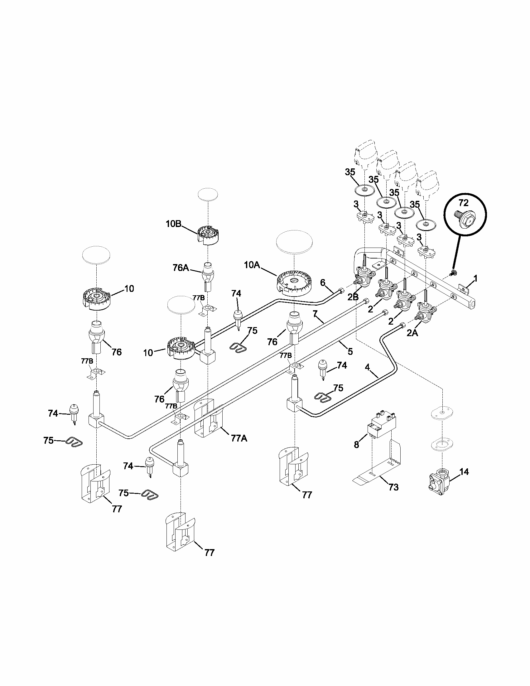 Burner Diagram and Parts List for 79032399401  Kenmore Cooktop