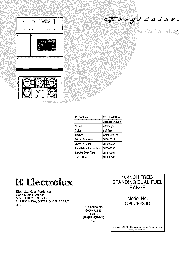 COVER Diagram and Parts List for CPLCF489DC4  Frigidaire Range
