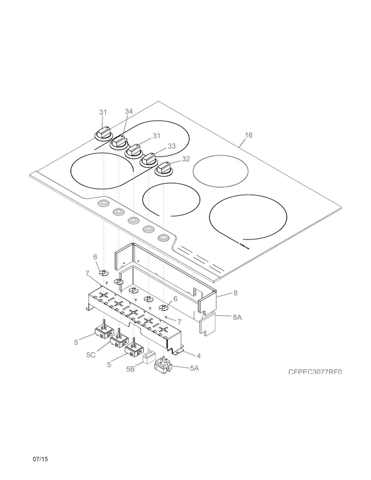 Controls Diagram and Parts List for FPEC3077RF0  Frigidaire Cooktop