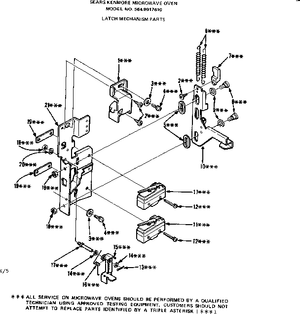 Latch Mechanism Parts Diagram and Parts List for 5649917610  Kenmore Microwave