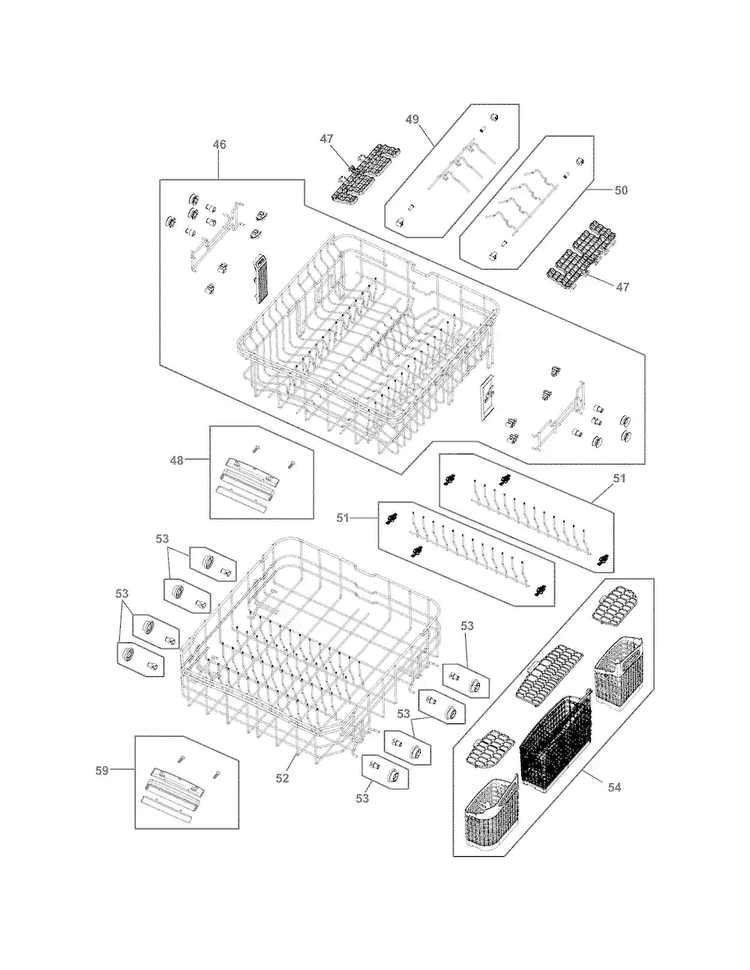 Racks Diagram and Parts List for EIDW5705PW0A  Electrolux Dishwasher