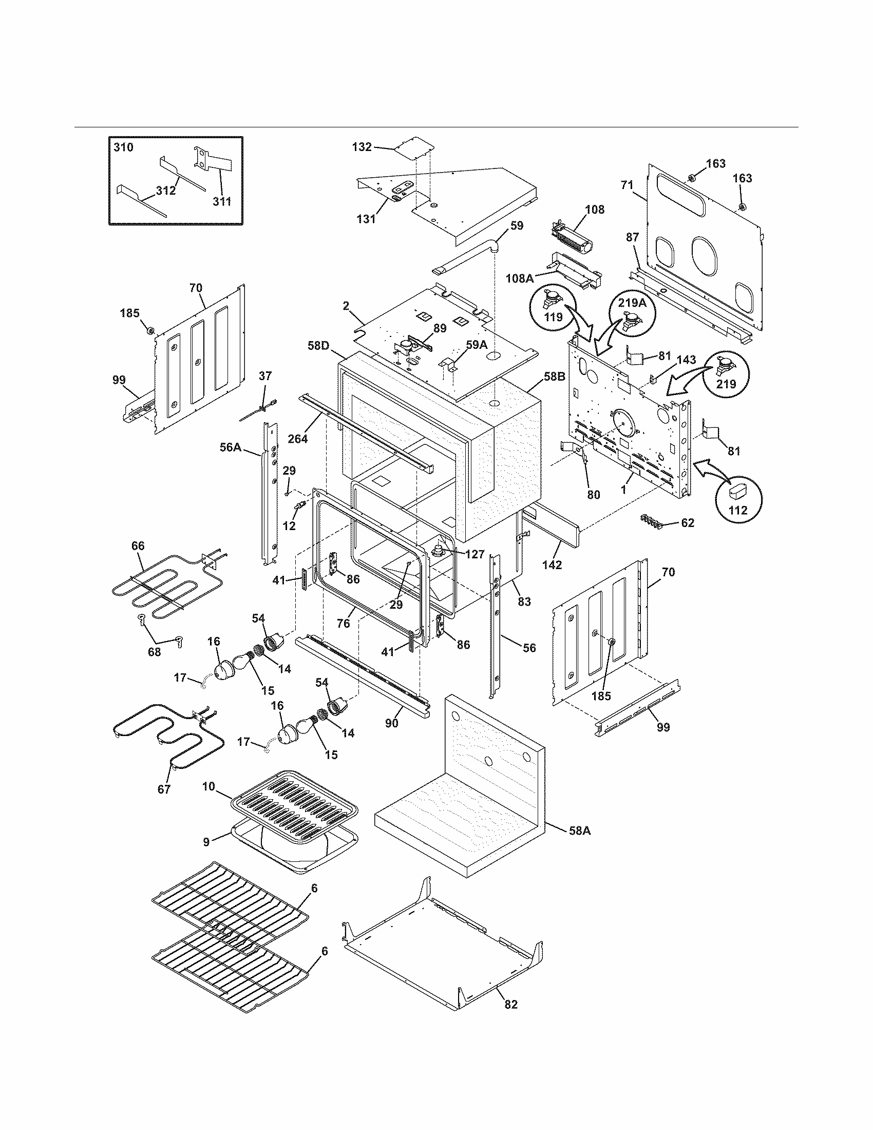 Body Diagram and Parts List for 79047833401  Kenmore Wall Oven