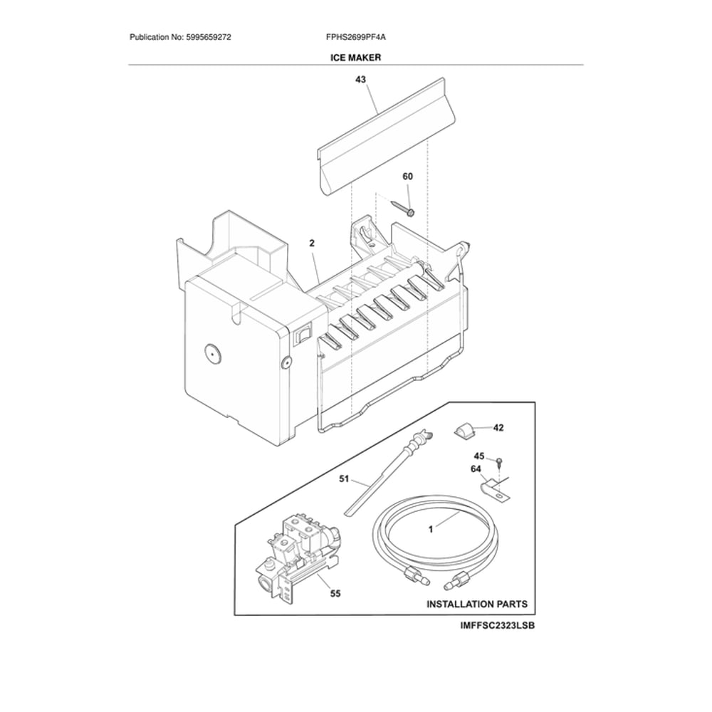 Ice Maker Diagram and Parts List for FPHS2699PF4A  Frigidaire Refrigerator
