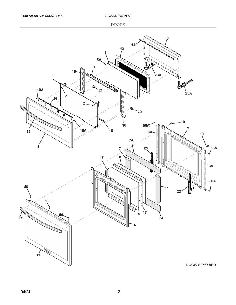 Doors Diagram and Parts List for GCWM2767ADG  Frigidaire Microwave Oven Combo