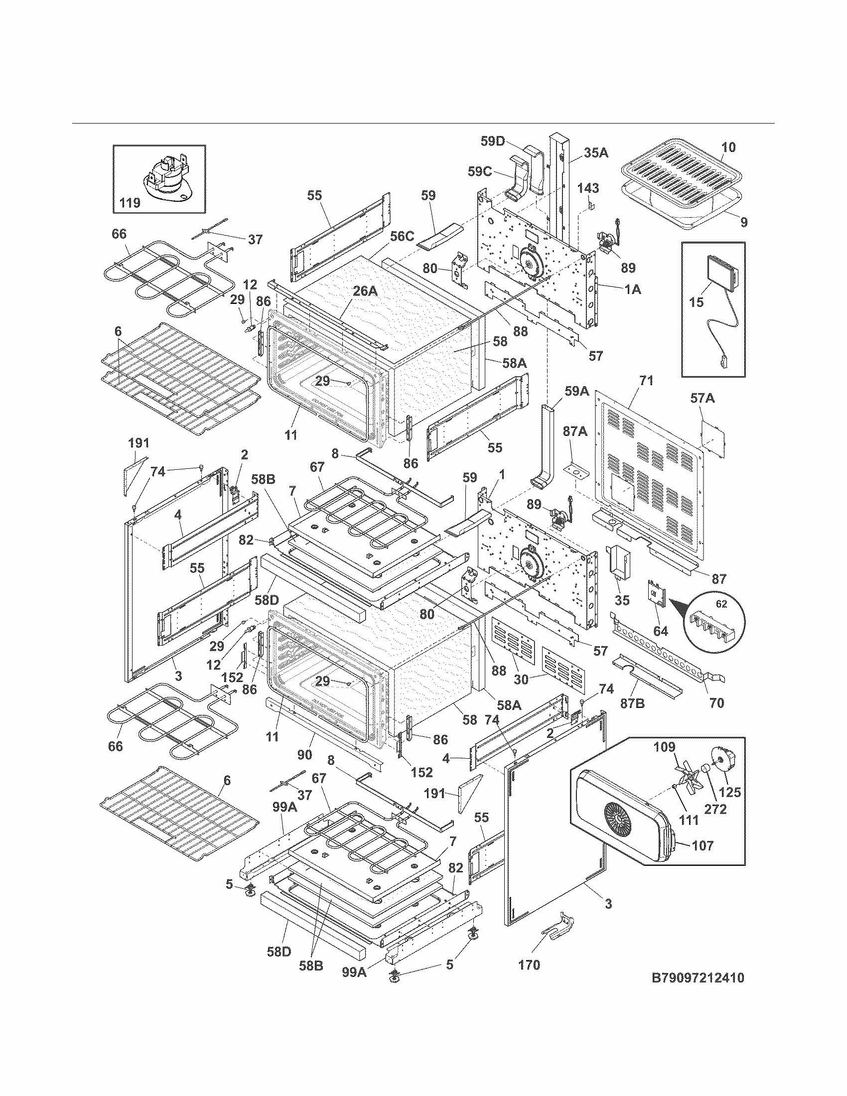 Body Diagram and Parts List for 79097219410  Kenmore Range