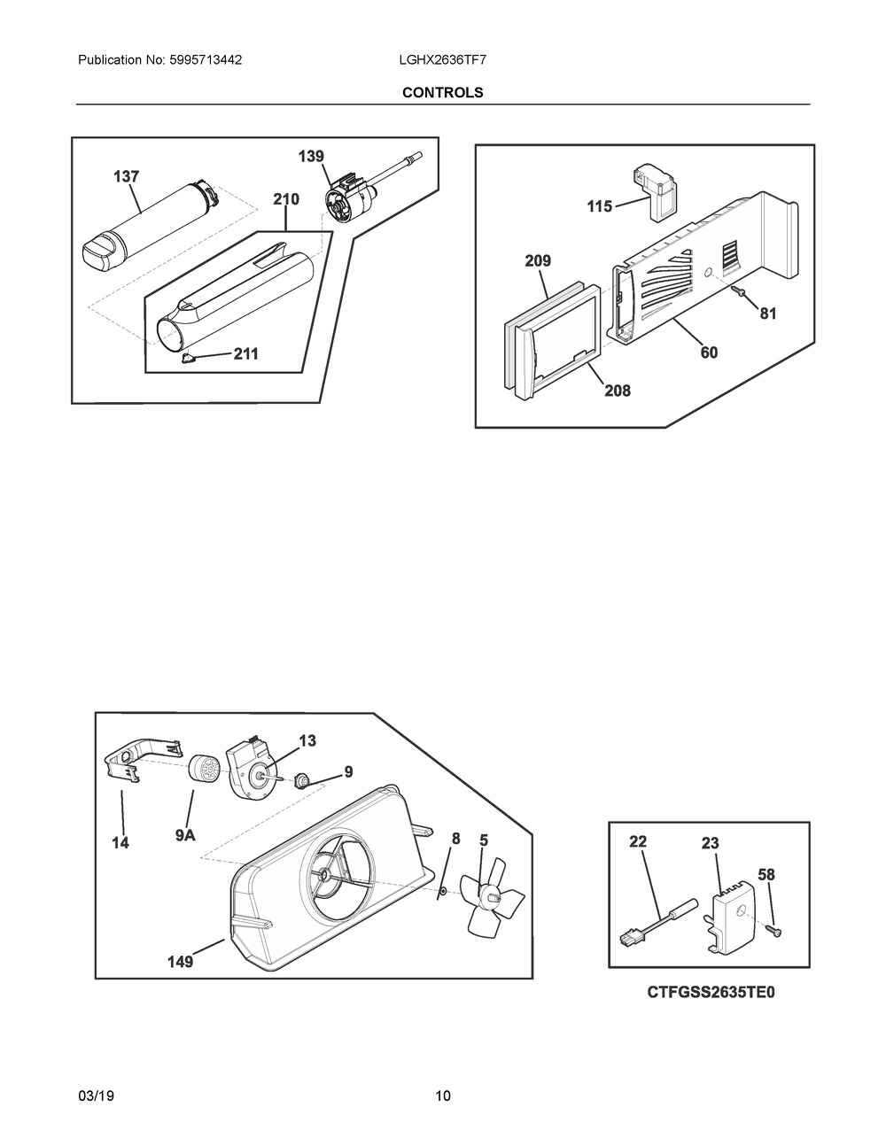 Controls Diagram and Parts List for LGHX2636TF7  Frigidaire Refrigerator