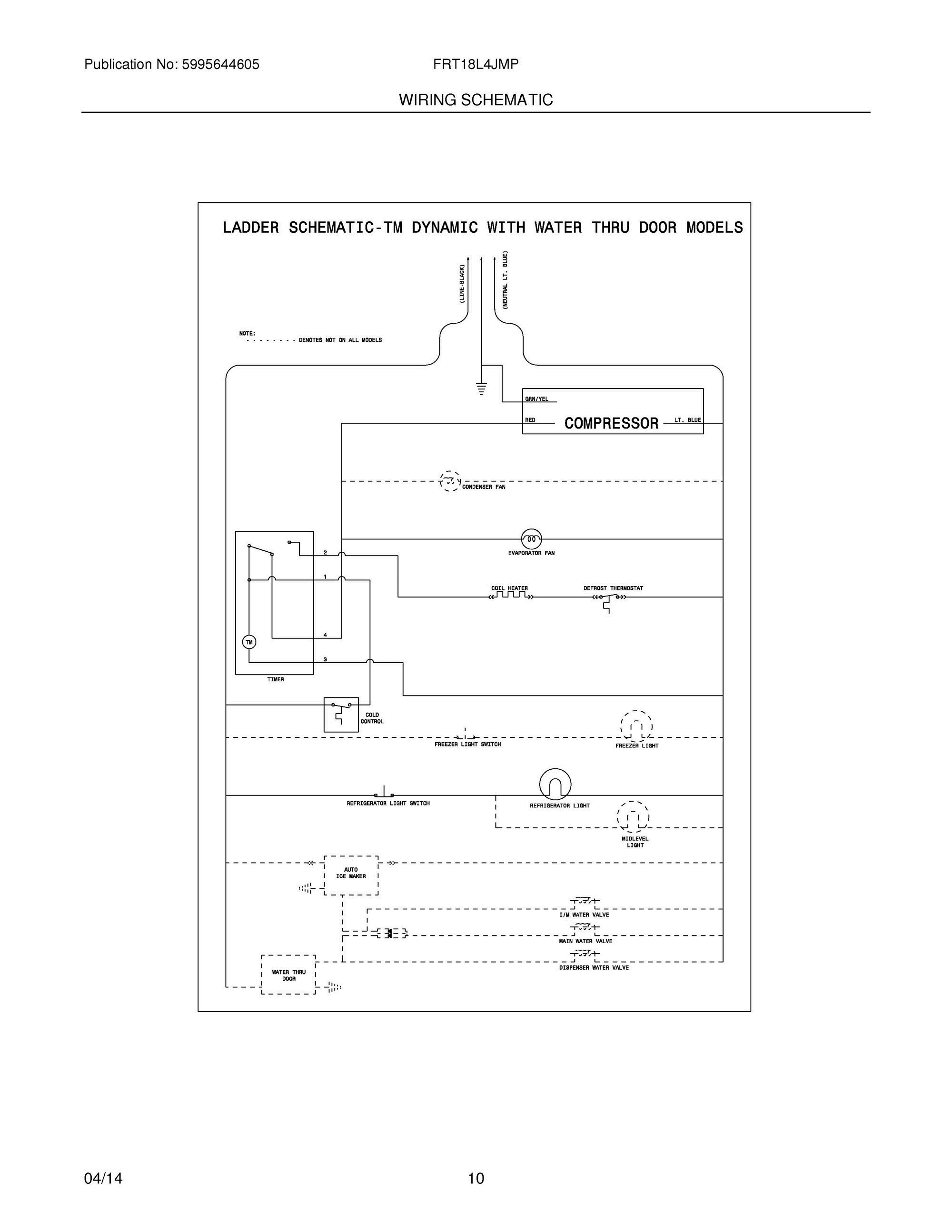 10 - WIRING SCHEMATIC Diagram and Parts List for FRT18L4JMP  Frigidaire Refrigerator