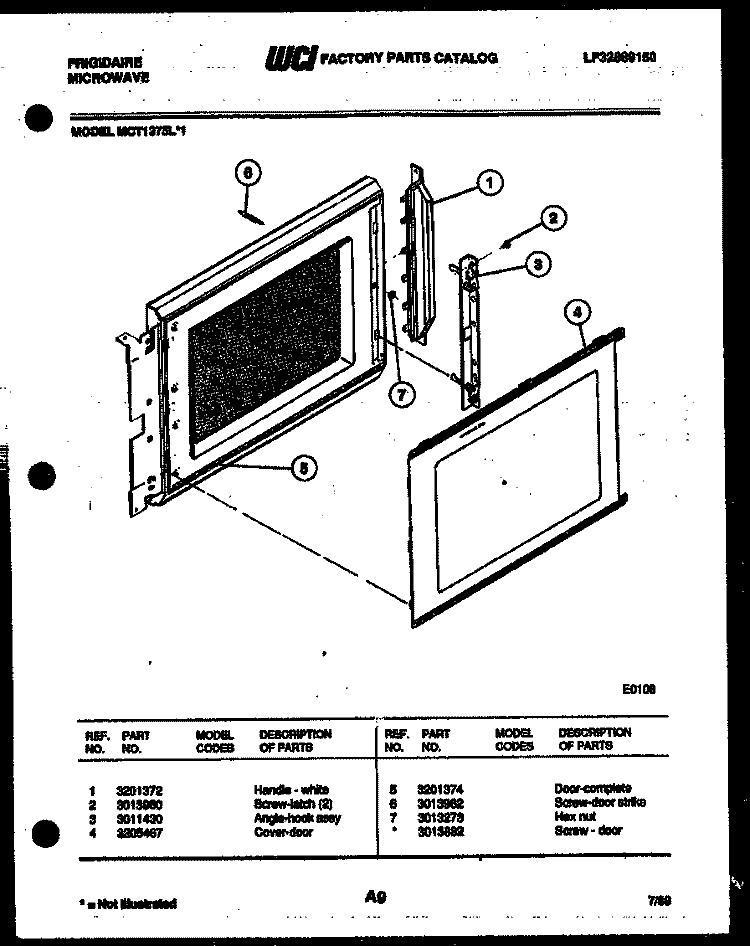 DOOR PARTS Diagram and Parts List for MCT1375L1  Frigidaire Microwave