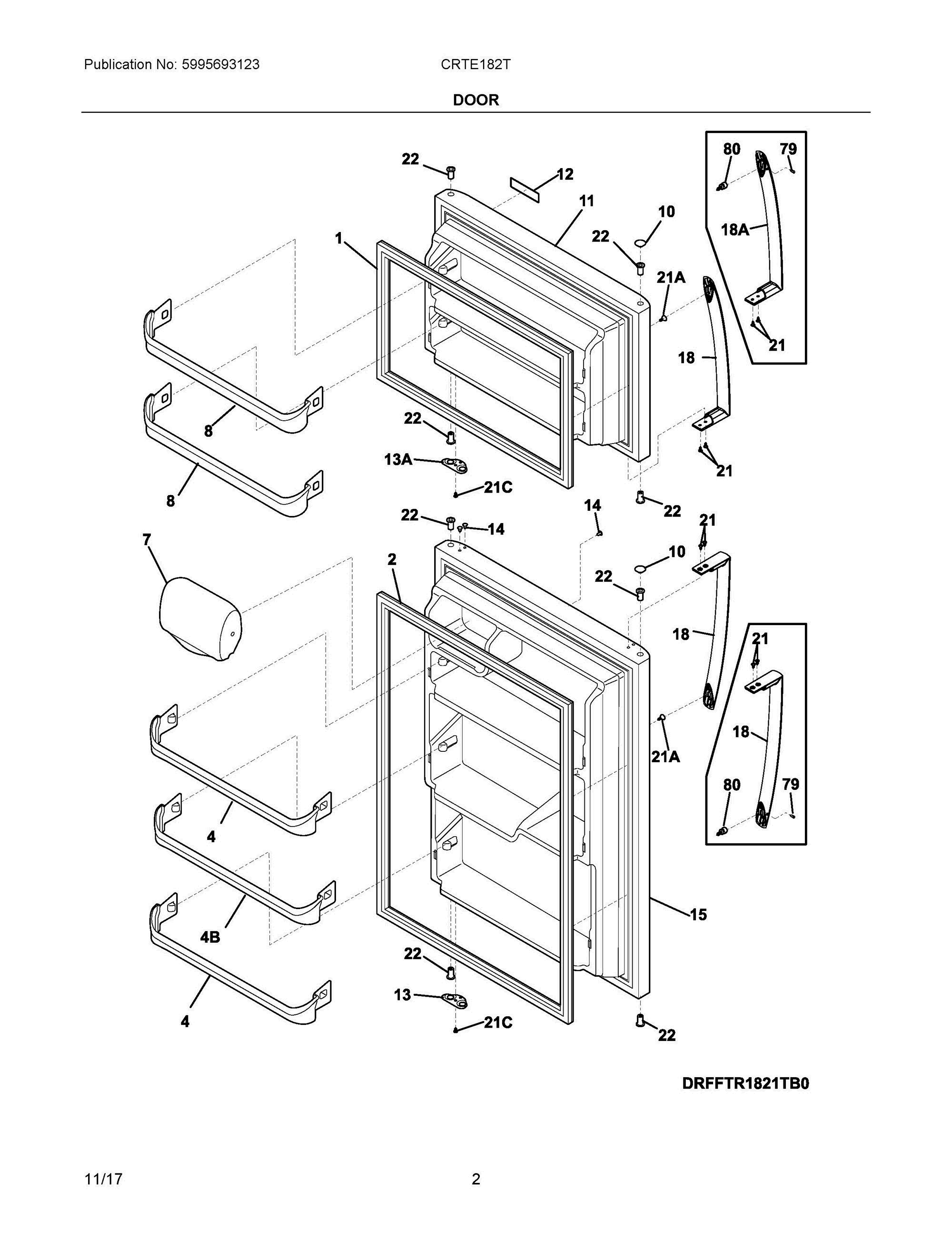 02 - DOOR Diagram and Parts List for CRTE182TS0  Frigidaire Refrigerator