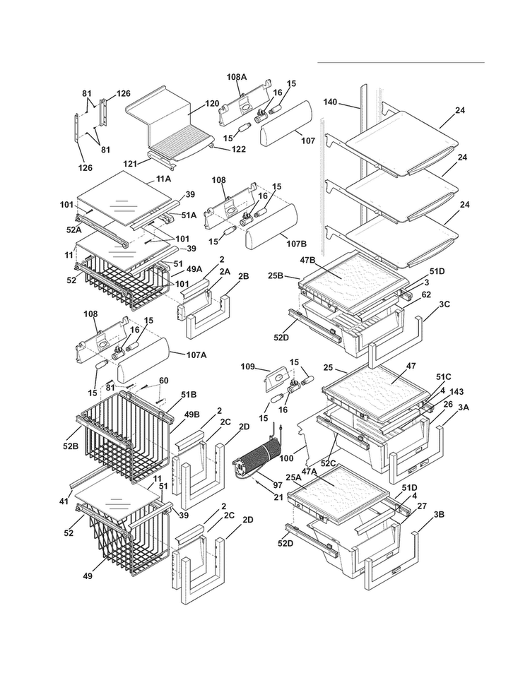 Shelves Diagram and Parts List for EI23CS55GS9  Electrolux Refrigerator