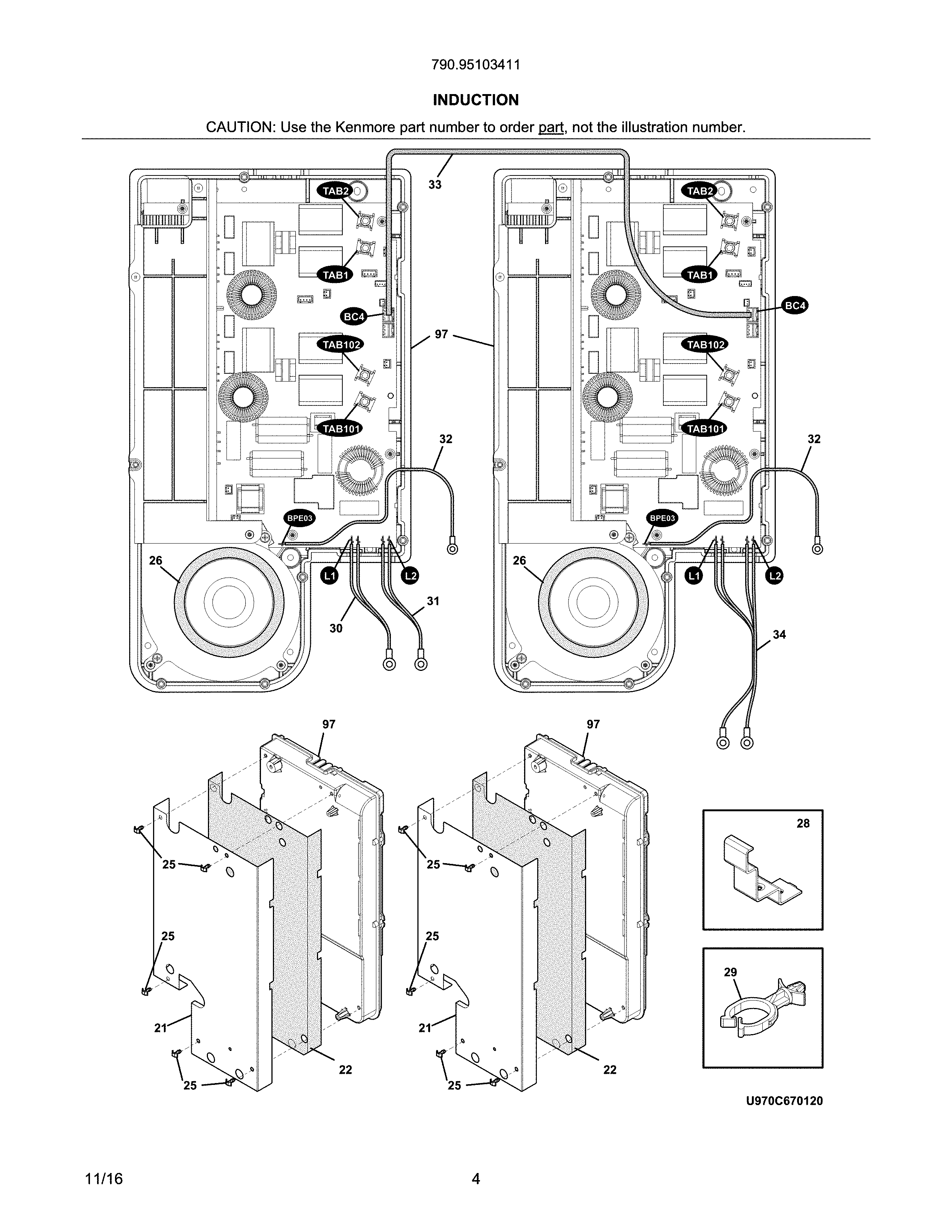 Induction Diagram and Parts List for 79095103411  Kenmore Range