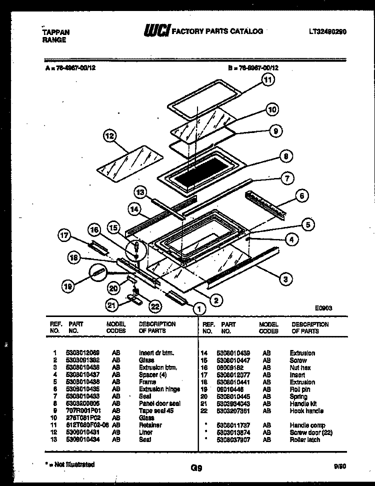 TOP DOOR PARTS Diagram and Parts List for 76-4967-00-12  Tappan Microwave Oven Combo