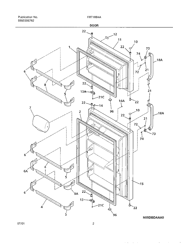 DOOR Diagram and Parts List for FRT18B4AZ2  Frigidaire Refrigerator