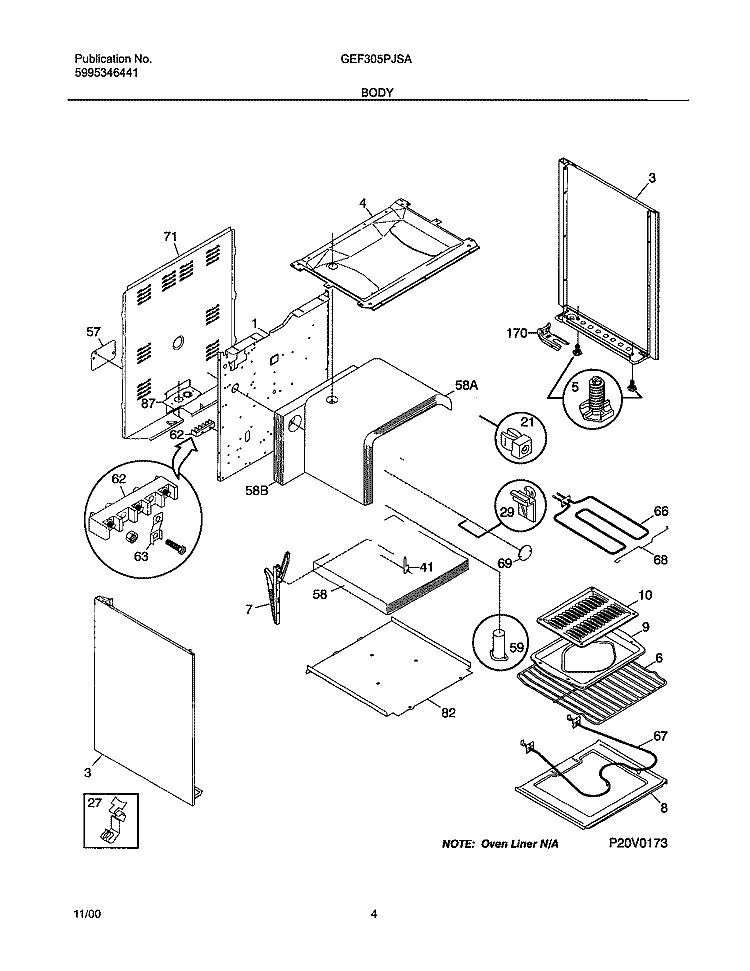 BODY Diagram and Parts List for GEF305PJSA  Gibson Range