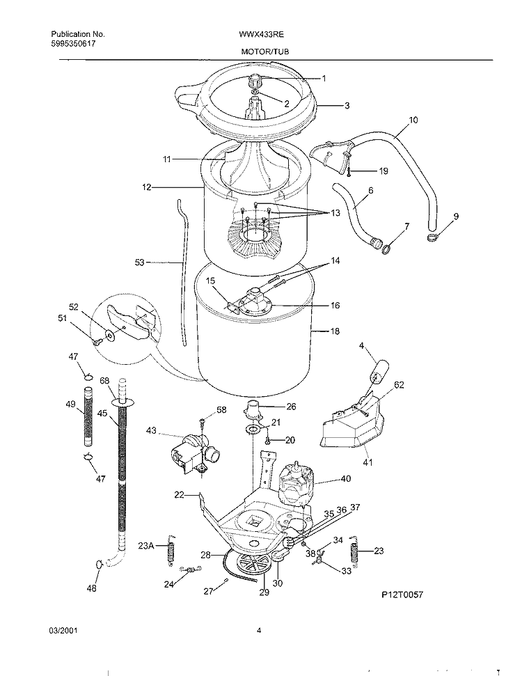 WSHR MTR, HOSE Diagram and Parts List for WWX433REW1  Westinghouse Washer