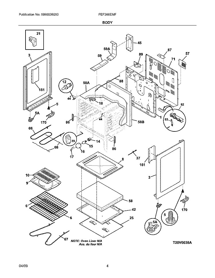 BODY Diagram and Parts List for FEF366EMF  Frigidaire Range