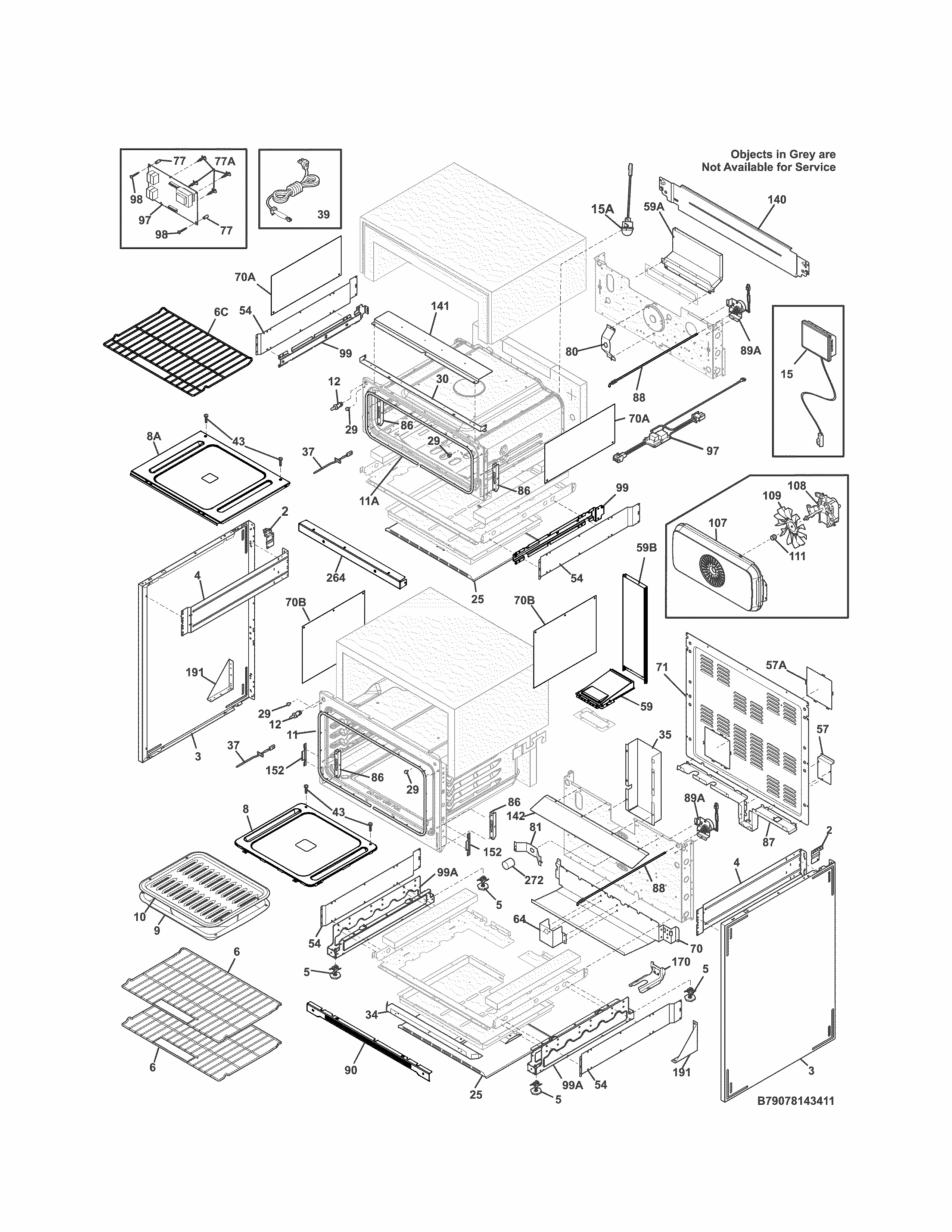 Body Diagram and Parts List for 79078143411  Kenmore Range