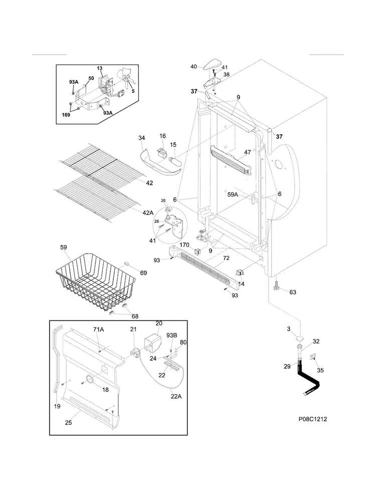 Cabinet Diagram and Parts List for 25328732C1  Kenmore Freezer