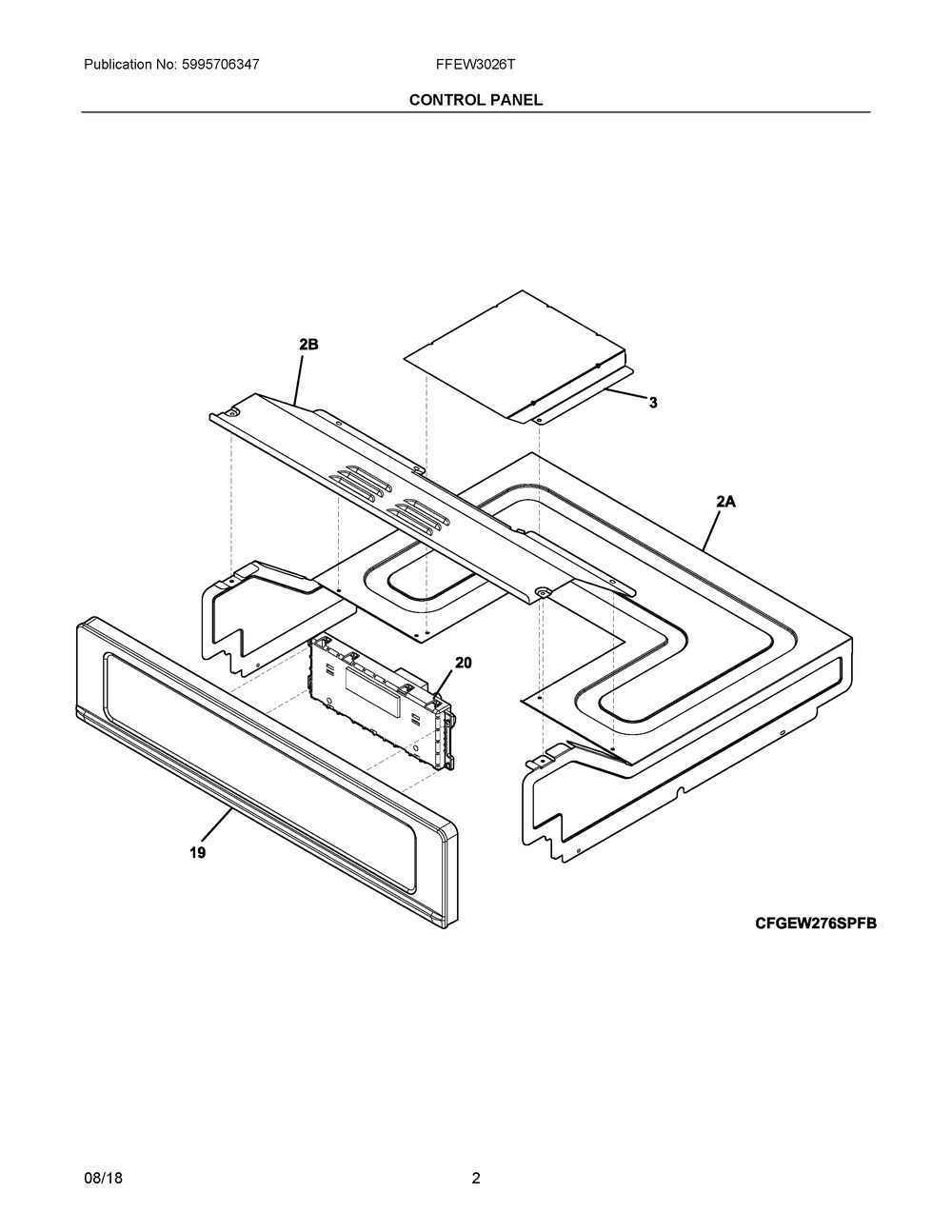 Control Panel Diagram and Parts List for FFEW3026TWC  Frigidaire Wall Oven