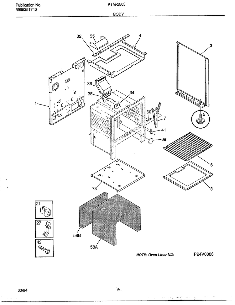 Body Diagram and Parts List for KTM-2803  Frigidaire Range